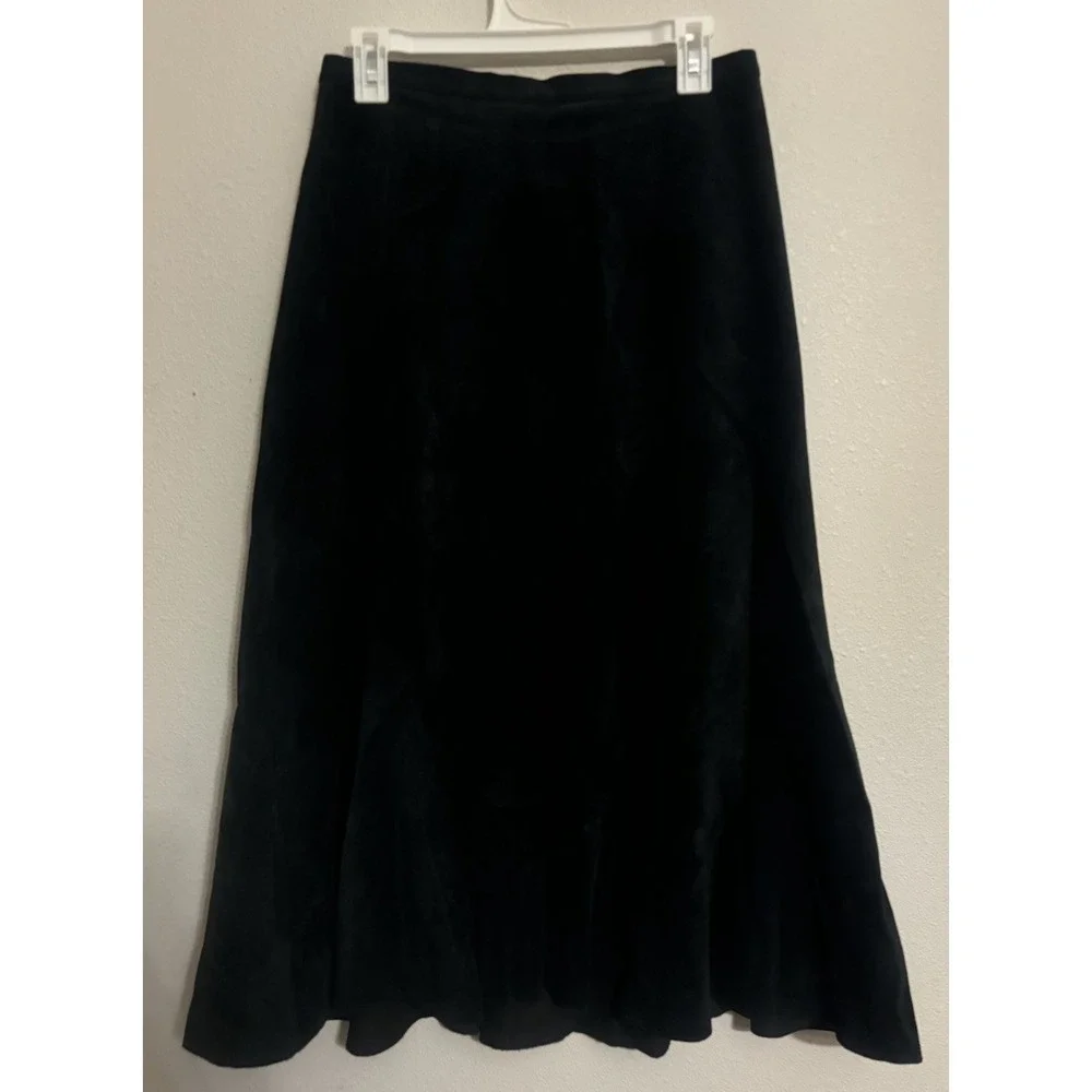 Chicos Black Leather Full Length Suede Skirt Western Size 1